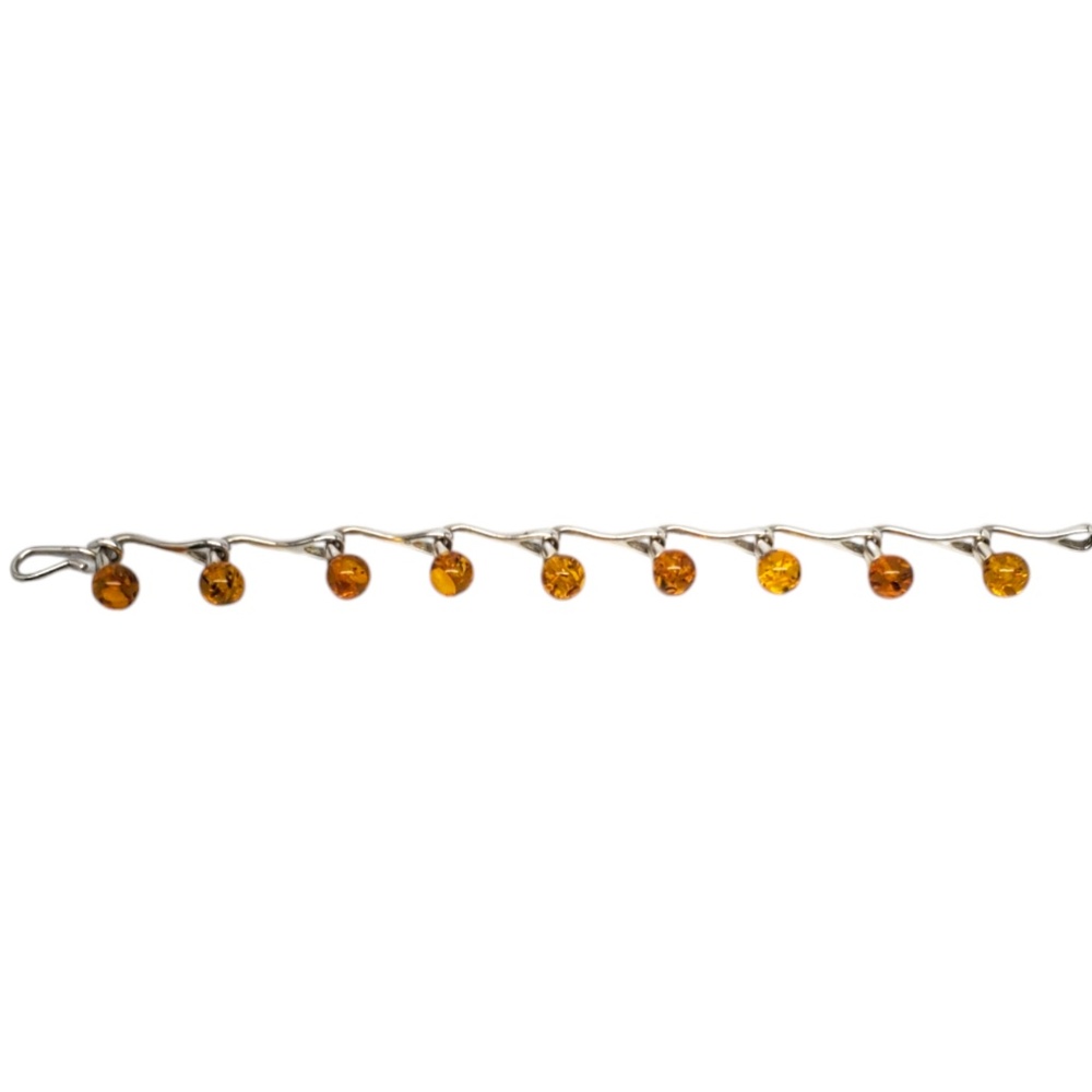 Sterling Silver Amber Beads Link Bracelet #20643